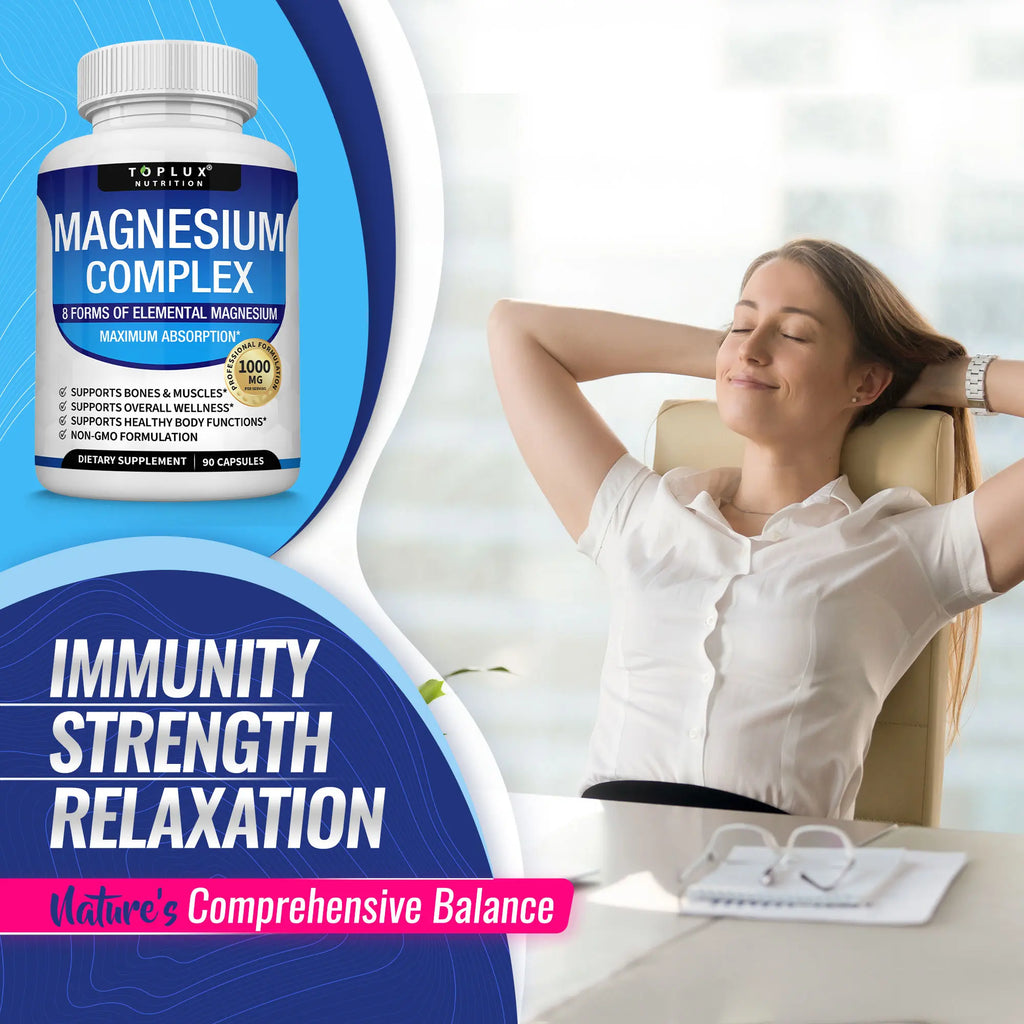 Elevate Your Wellness with Toplux Magnesium Complex - 8 Essential Magnesium Forms in One Powerful Capsule (1000mg)