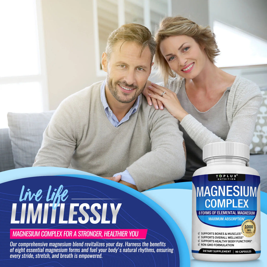 Elevate Your Wellness with Toplux Magnesium Complex - 8 Essential Magnesium Forms in One Powerful Capsule (1000mg)